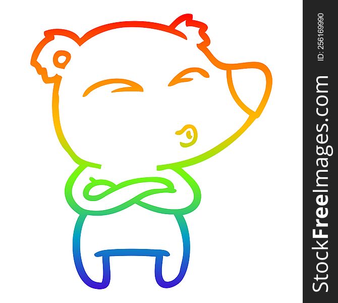 rainbow gradient line drawing of a cartoon whistling bear
