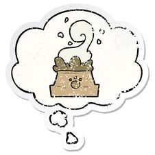 Cartoon Bowl Of Dog Food And Thought Bubble As A Distressed Worn Sticker Stock Photo