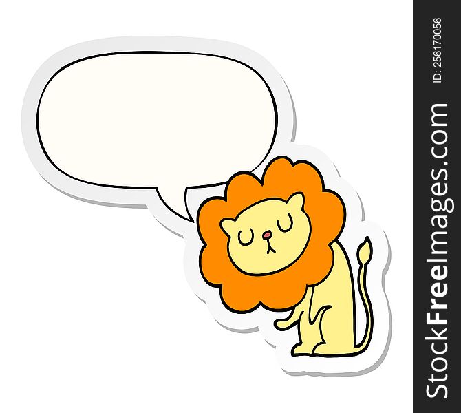 Cute Cartoon Lion And Speech Bubble Sticker