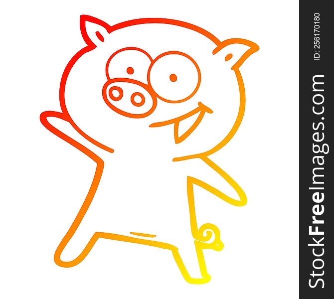 Warm Gradient Line Drawing Cheerful Dancing Pig Cartoon