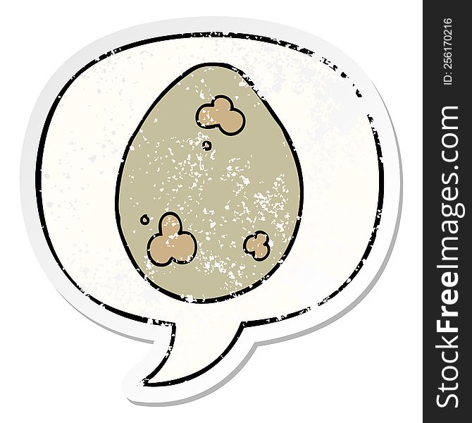 Cartoon Egg And Speech Bubble Distressed Sticker
