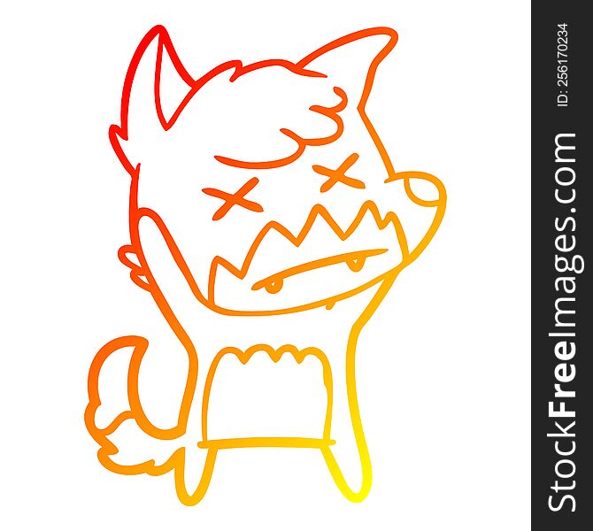warm gradient line drawing of a cartoon cross eyed fox