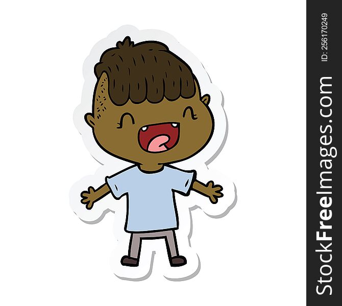 Sticker Of A Cartoon Happy Boy Laughing