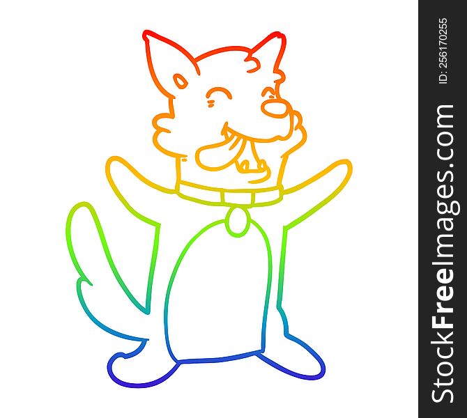 Rainbow Gradient Line Drawing Cartoon Happy Dog