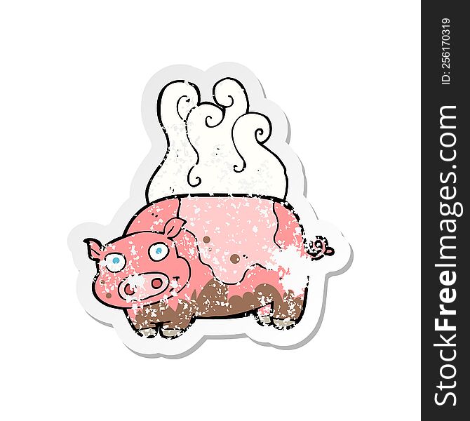 retro distressed sticker of a cartoon muddy pig