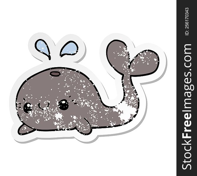 distressed sticker of a cute cartoon whale
