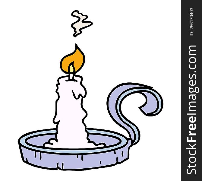 cartoon doodle of a candle holder and lit candle