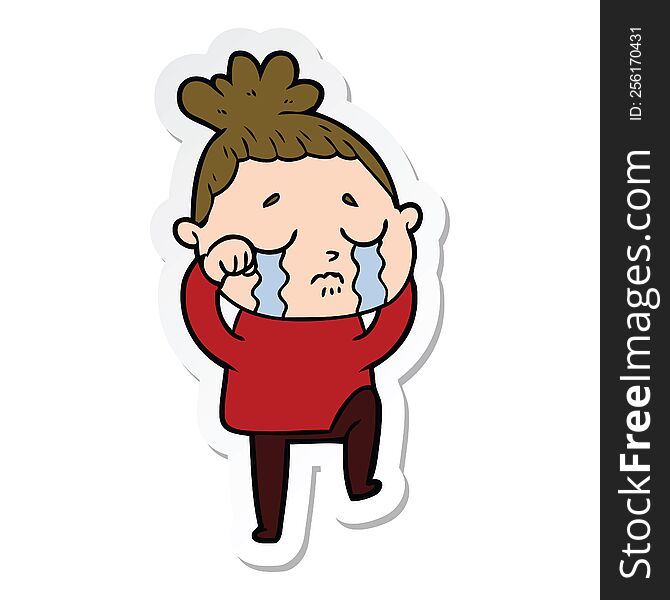 sticker of a cartoon crying woman