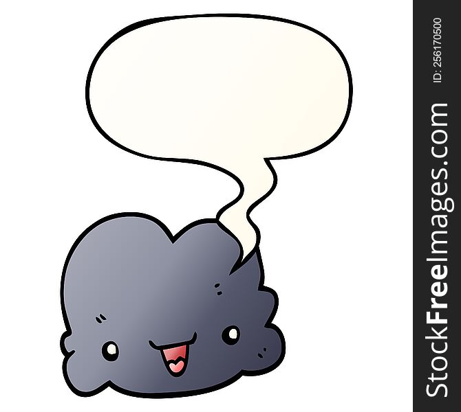Cartoon Tiny Happy Cloud And Speech Bubble In Smooth Gradient Style