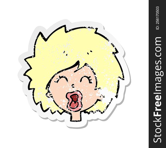 retro distressed sticker of a cartoon woman screaming