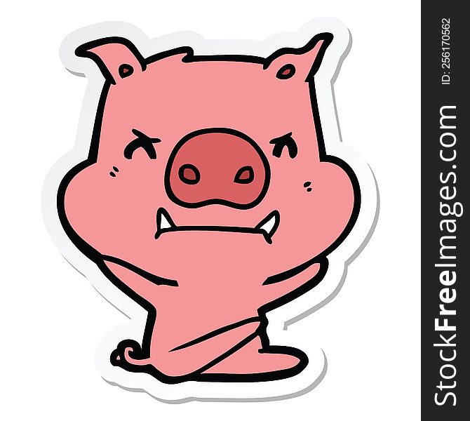 Sticker Of A Angry Cartoon Pig Throwing Tantrum