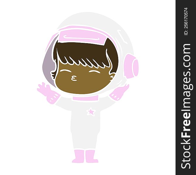Flat Color Style Cartoon Curious Astronaut