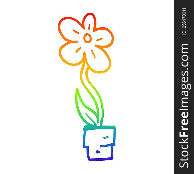 Rainbow Gradient Line Drawing Cartoon Flower Pot