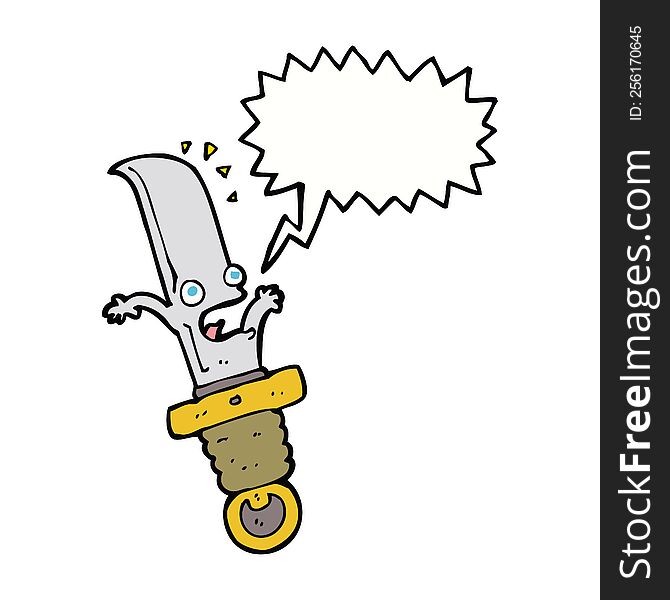 Cartoon Frightened Knife With Speech Bubble