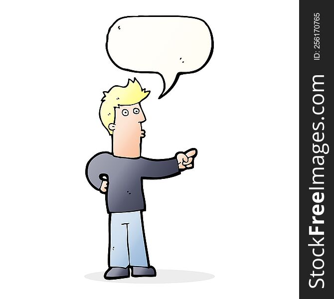 Cartoon Curious Man Pointing With Speech Bubble