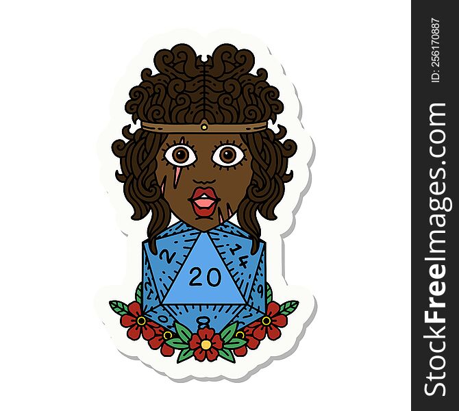 sticker of a human barbarian with natural twenty dice roll. sticker of a human barbarian with natural twenty dice roll