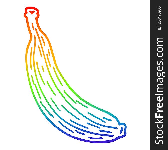 rainbow gradient line drawing of a cartoon yellow banana