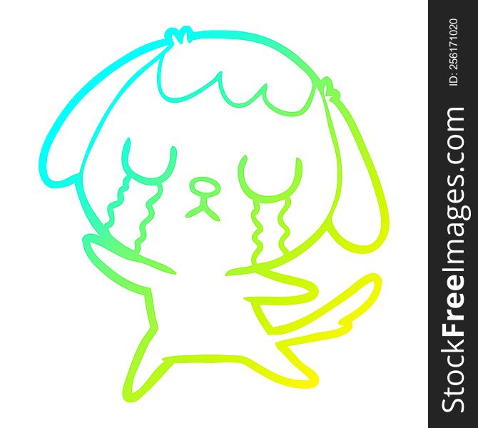 Cold Gradient Line Drawing Cute Cartoon Dog Crying