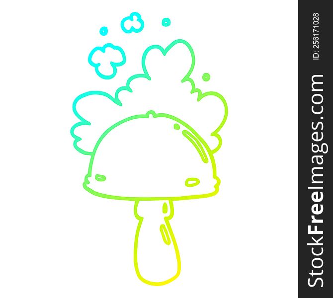 Cold Gradient Line Drawing Cartoon Mushroom With Spore Cloud