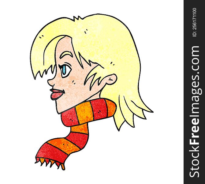 freehand textured cartoon woman wearing scarf