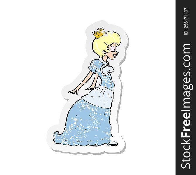 Retro Distressed Sticker Of A Cartoon Princess