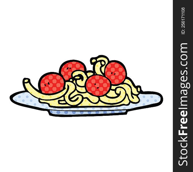 comic book style cartoon spaghetti and meatballs