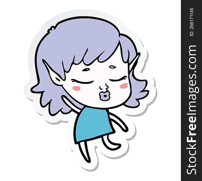 Sticker Of A Pretty Cartoon Elf Girl Dancing