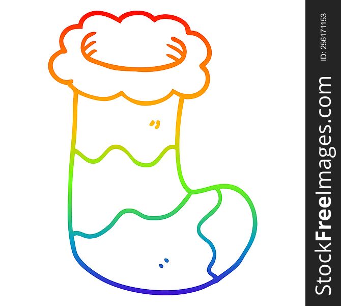 rainbow gradient line drawing of a cartoon christmas stocking