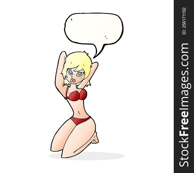 Cartoon Sexy Woman Posing With Speech Bubble