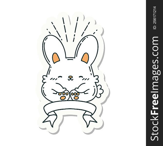 sticker of a tattoo style happy rabbit