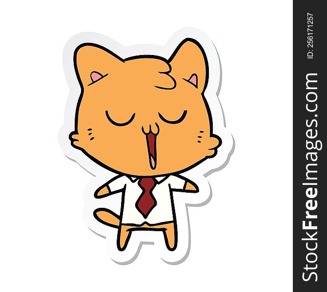 Sticker Of A Cartoon Cat In Shirt And Tie