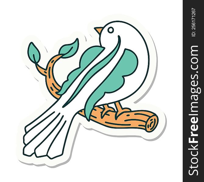 tattoo style sticker of a bird on a branch