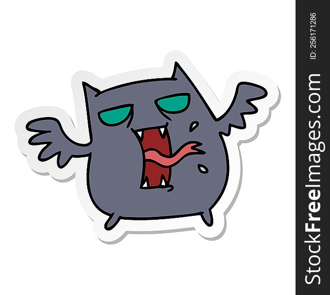 freehand drawn sticker cartoon of cute scary kawaii bat
