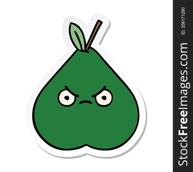 Sticker Of A Cute Cartoon Angry Pear