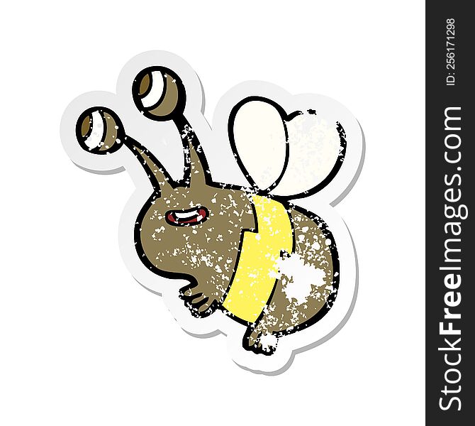 retro distressed sticker of a cartoon happy bee