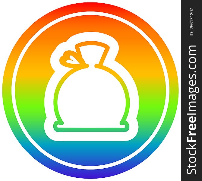 bulging sack circular icon with rainbow gradient finish. bulging sack circular icon with rainbow gradient finish