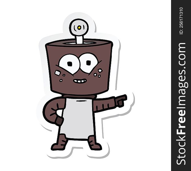 Sticker Of A Happy Cartoon Robot Pointing