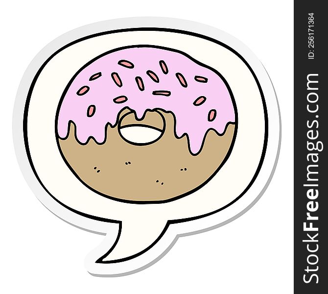 cartoon donut with speech bubble sticker. cartoon donut with speech bubble sticker
