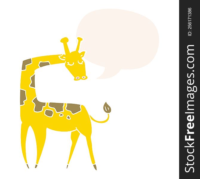 Cartoon Giraffe And Speech Bubble In Retro Style