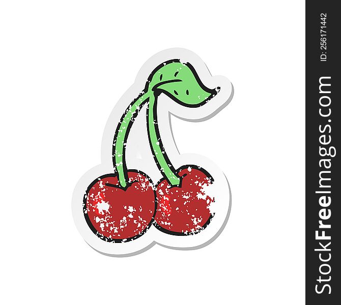 Retro Distressed Sticker Of A Cartoon Cherries