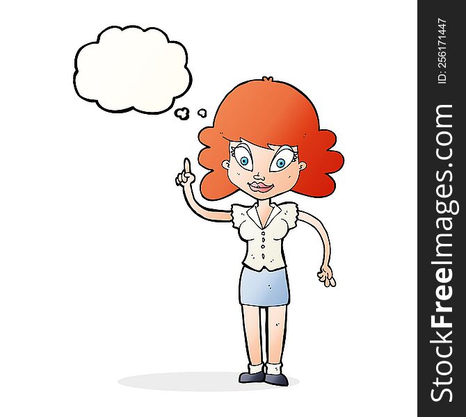 Cartoon Happy Woman With Idea With Thought Bubble