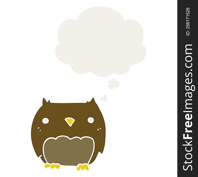 Cute Cartoon Owl And Thought Bubble In Retro Style
