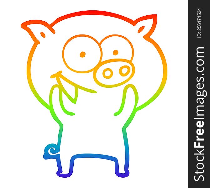 rainbow gradient line drawing of a cheerful pig cartoon