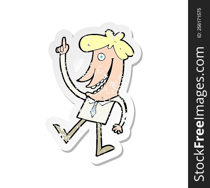 Retro Distressed Sticker Of A Cartoon Man With Idea