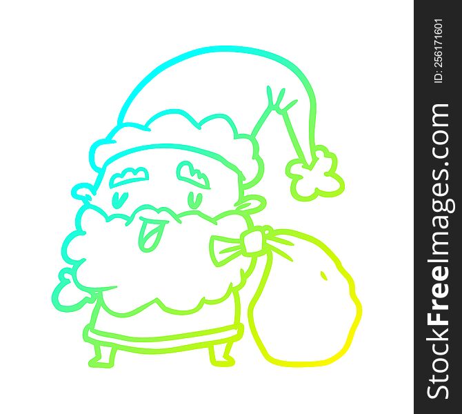 Cold Gradient Line Drawing Santa Claus Carrying Sack Of Presents