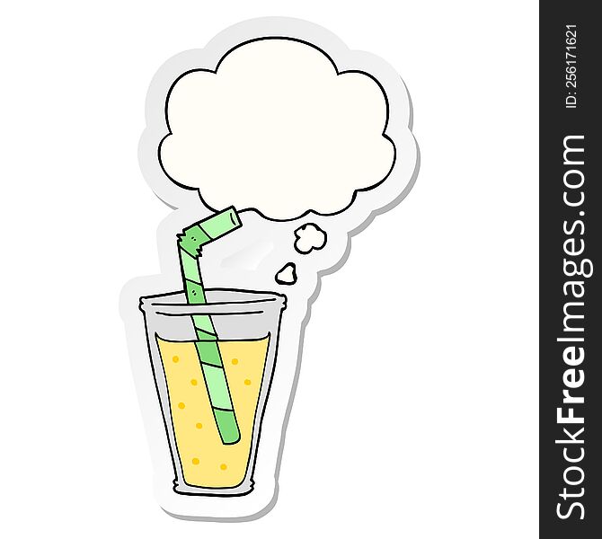 Cartoon Fizzy Drink And Thought Bubble As A Printed Sticker