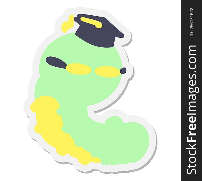 cute cartoon clever caterpillar sticker