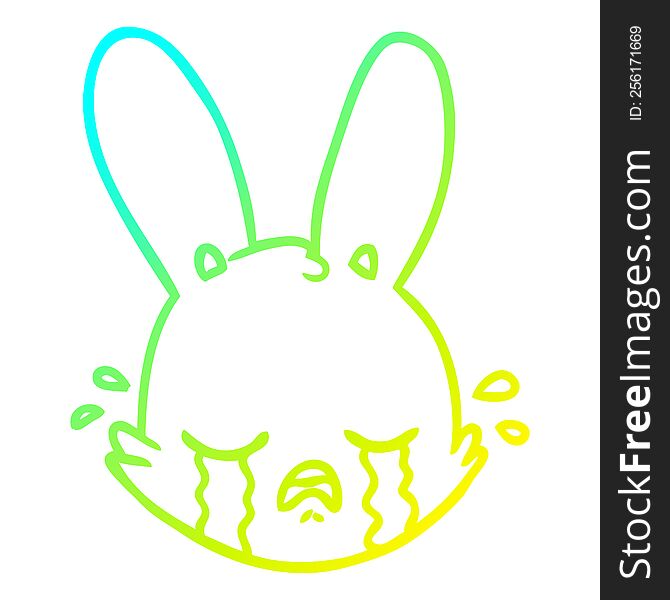 Cold Gradient Line Drawing Cartoon Crying Bunny Face