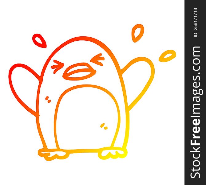 warm gradient line drawing of a cartoon flapping penguin