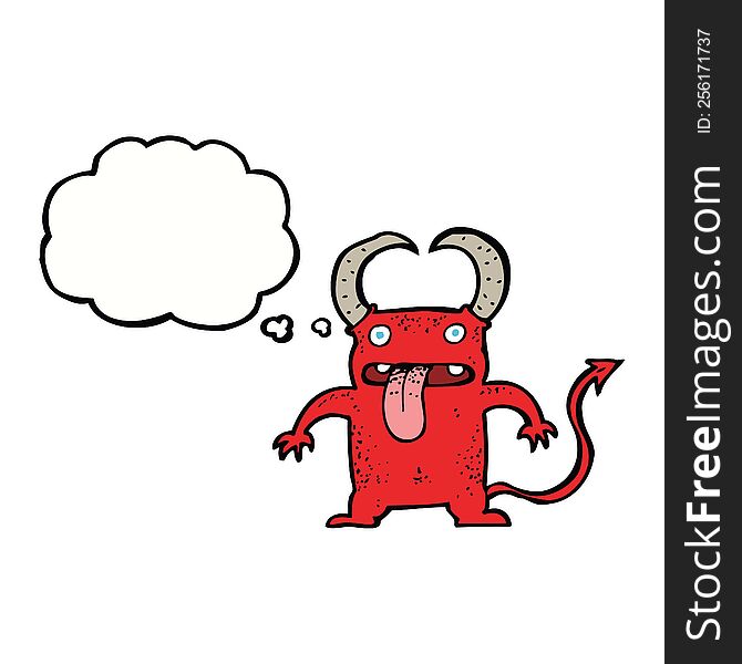 cartoon little devil with thought bubble